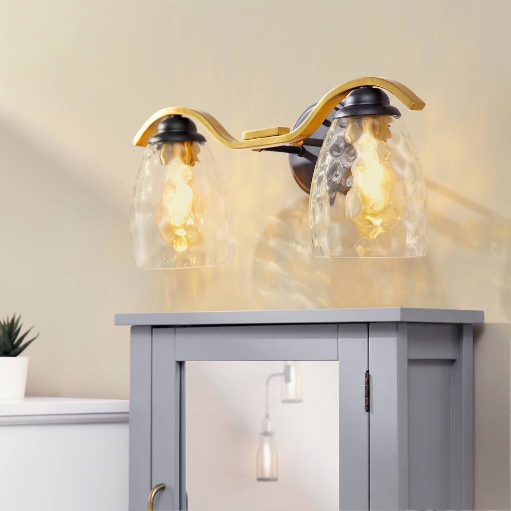 Teamson Home Heidi Dimmable 2-Light Bathroom Vanity Light, Black/Brass - 18.6"L x 7"W x 8"H