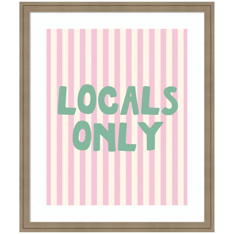 Kate and Laurel Locals Only Green and Pink Stripes by Megan Ryan Framed Wall Art Print - 22x26 - Brown