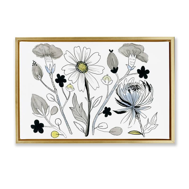 Stupell Simple Drawn Nature Sprigs Framed Floater Canvas Wall Art Design By Ashley Davis - 31 x 21 - Gold