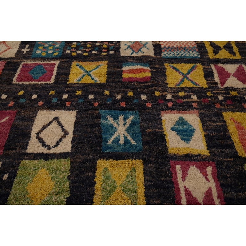 All-Over Black Plush Large Moroccan Area Rug Handmade Wool Carpet - 9'9" x 15'1"