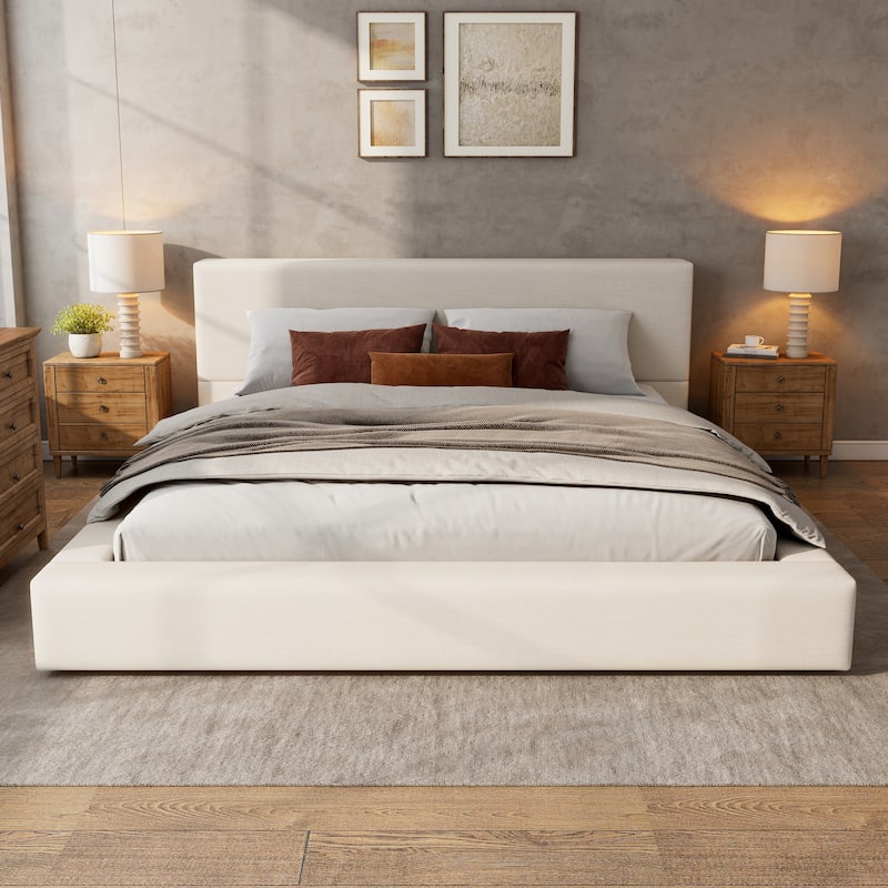 Christopher Knight Home - Thalorian Linen King Size Platform Bed with Thick Headboard