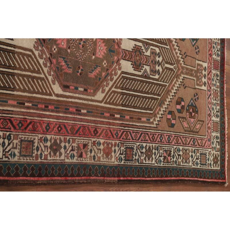 Pink Ardebil Persian Vintage Runner Rug Hand-knotted Wool Carpet - 3'6" x 10'2"