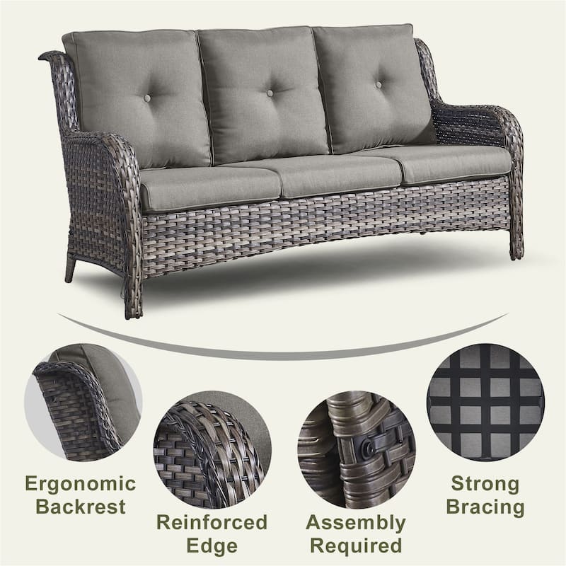 Gymojoy Patio Wicker 3-Seat Sofa with Ottoman