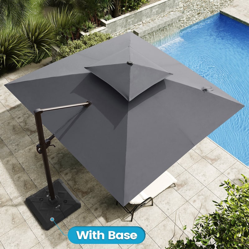 10.5ft Patio Outdoor Double Top Cantilever Offset Umbrella w/base