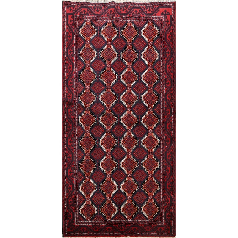 Decorative Geometric Balouch Persian Area Rug Hand-knotted Wool Carpet - 3'4" x 6'4"