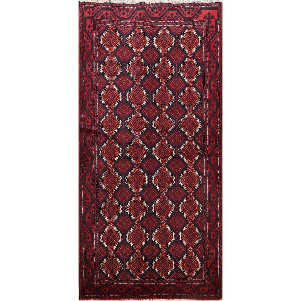 Decorative Geometric Balouch Persian Area Rug Hand-knotted Wool Carpet - 3'4" x 6'4"