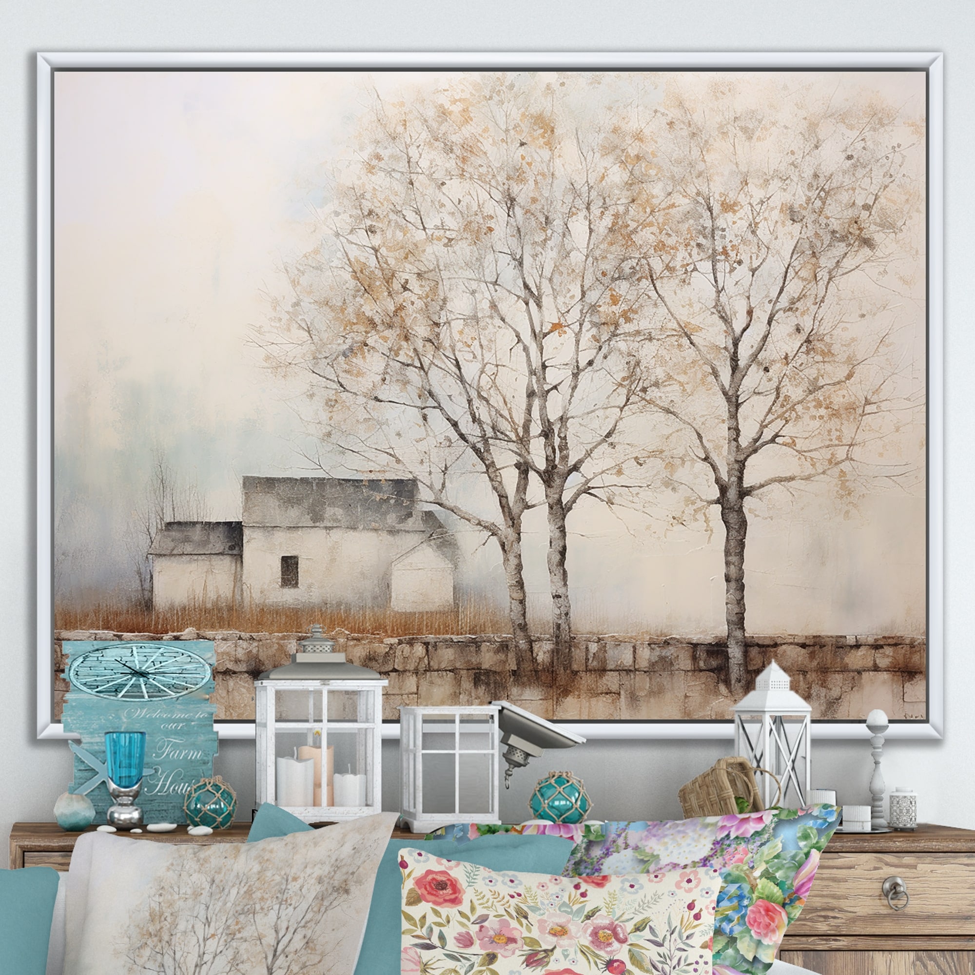 Designart "Trees Farmhouse Still Life " Landscape Trees Framed Wall Decor