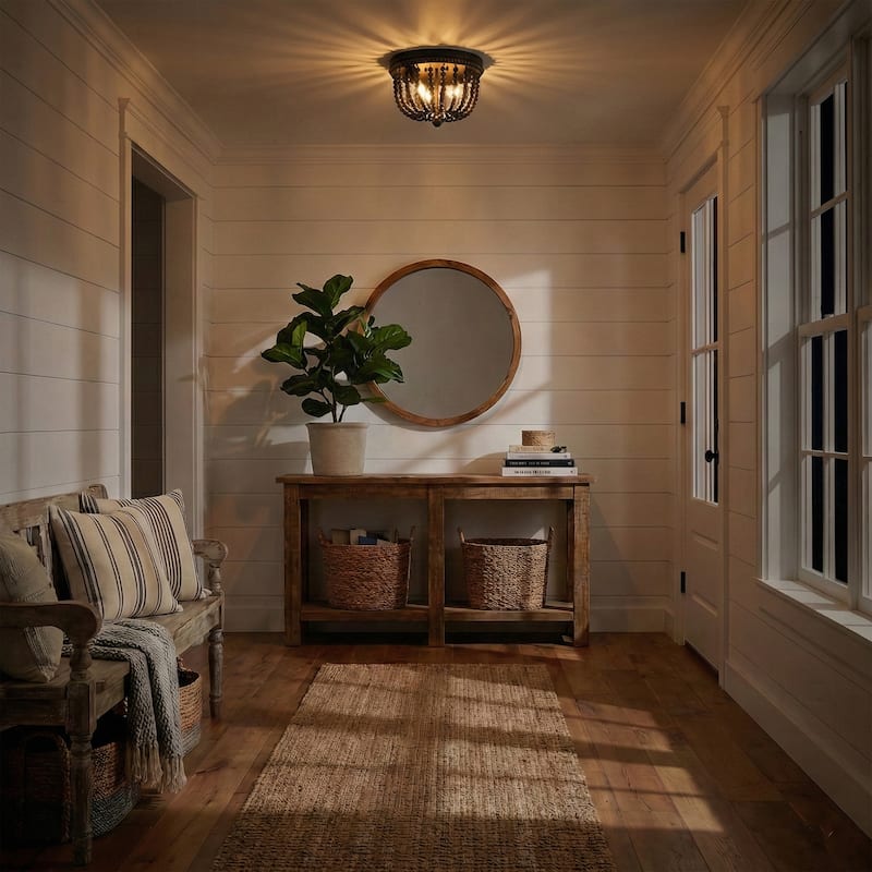 Fidenza 3-light Boho Beaded Flush Mount Ceiling Light Farmhouse Coastal Dome Lighting - 12 inches