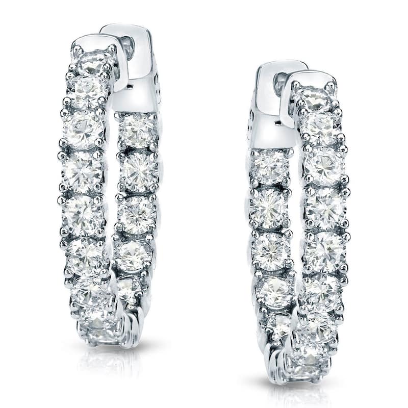 Auriya 14k Gold 3 carat TW Medium Inside-Out Diamond Hoop Earrings - 0.86-inch (J-K, I1-I2)