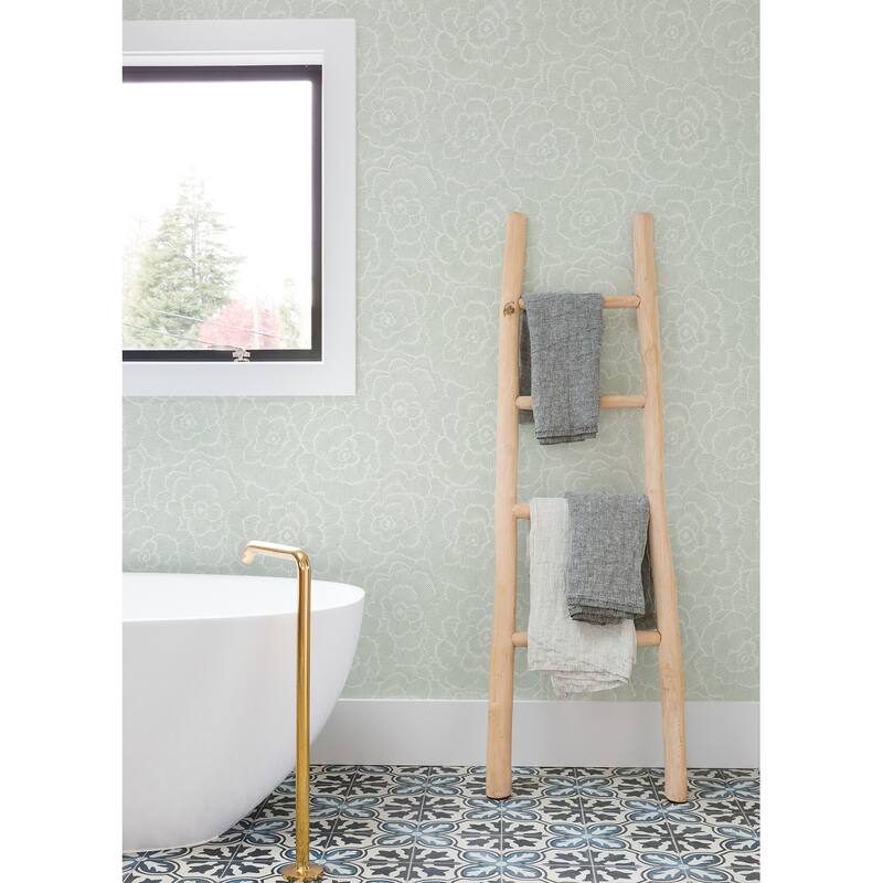 A-Street Prints Periwinkle Light Green Textured Floral Wallpaper