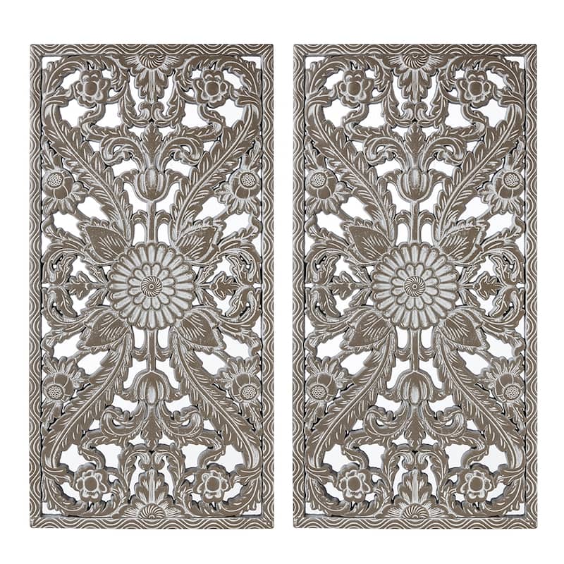 Madison Park Botanical Distressed Carved Wood Wall Decor (Set of 2)