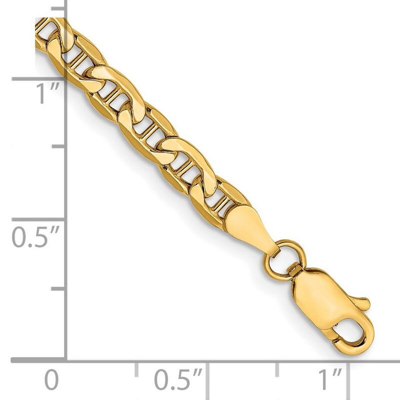 Curata 10k Yellow Gold 7" 8" or 9" 4.1mm Semi solid Mariner Anchor Chain Bracelet