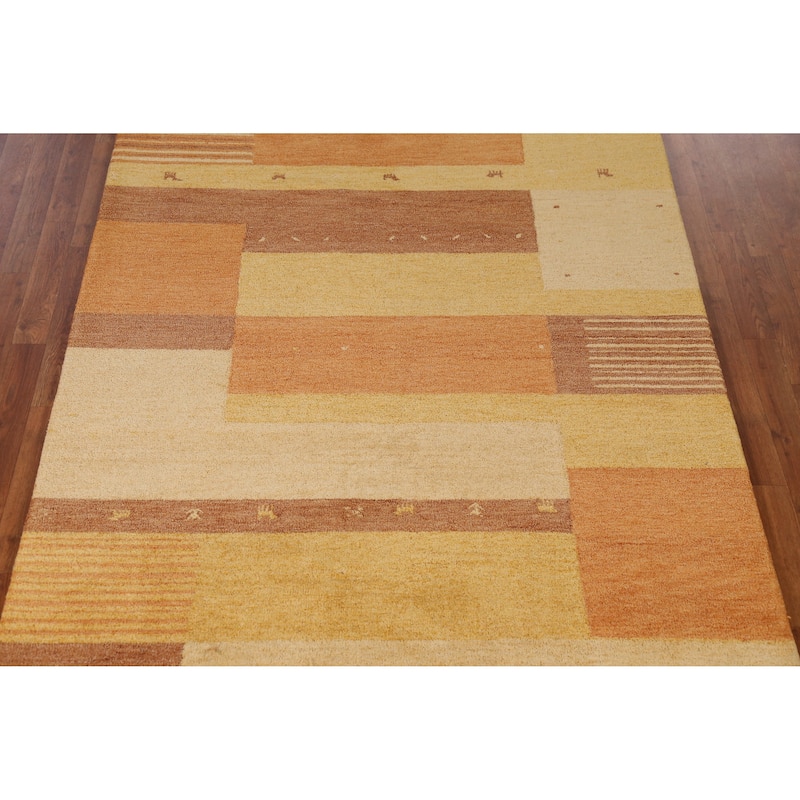 Tribal Geometric Gabbeh Indian Area Rug Modern Handmade Wool Carpet - 5'3" x 7'7"
