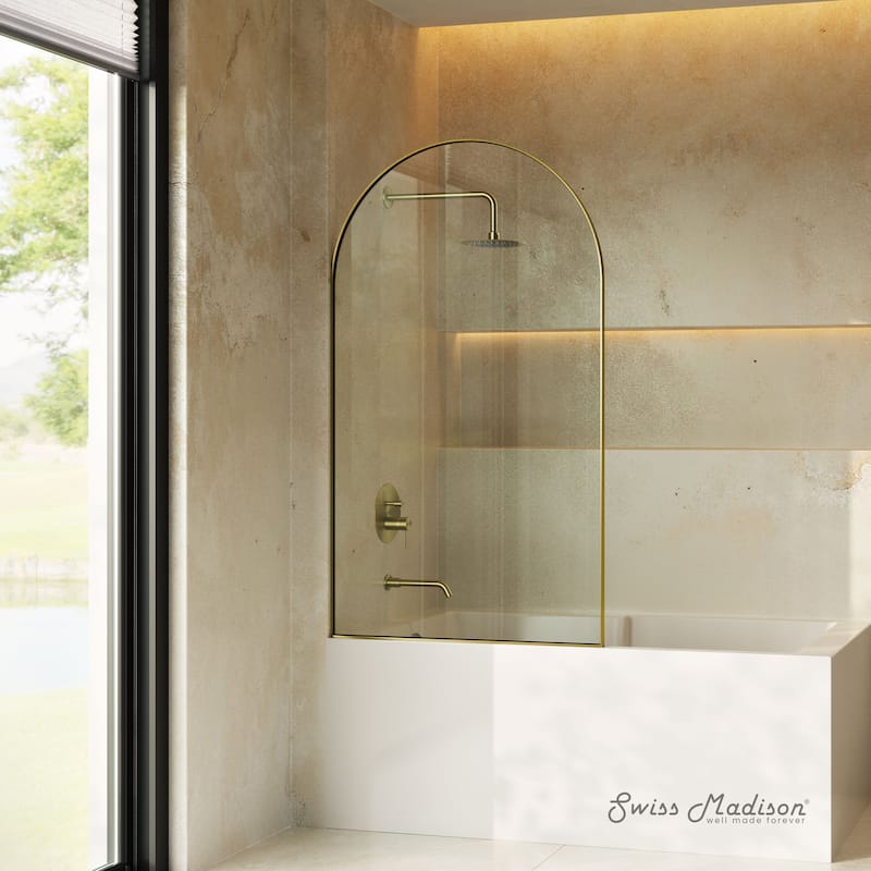 Porte 34 X 58 Framed 3/8 In. (10Mm) Clear Tempered Glass Tub Door With Brushed Gold Frame - 34 x 58