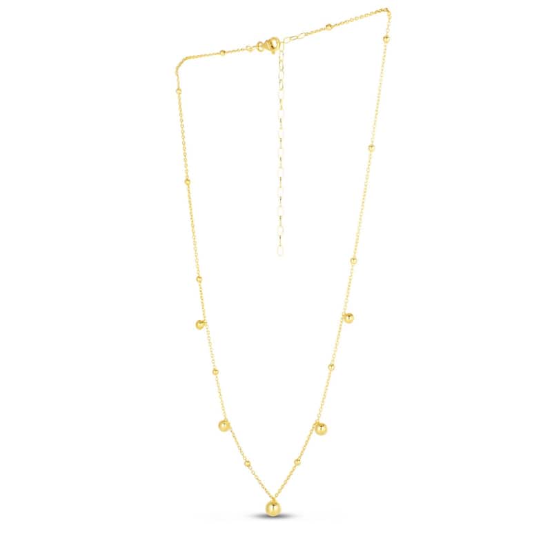 Curata 14k Yellow Gold 18" Polished Graduating Beads Station Necklace (Lobster)
