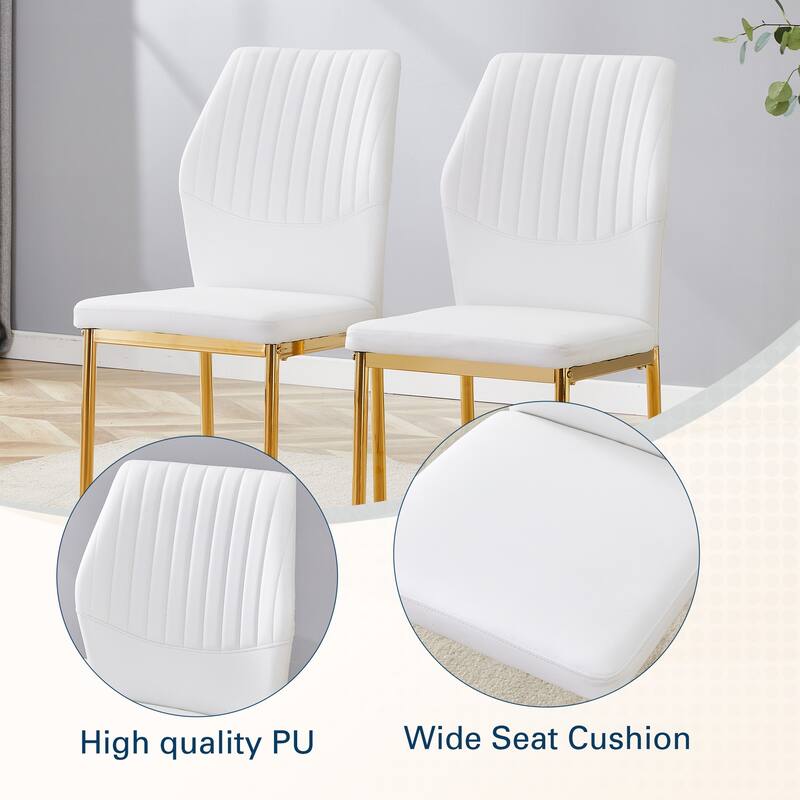 Luxury Simple Chair-Set Of 6 Material Dining Chair With Metal Leg.The Chair Back Has A Vertical Stripe Design