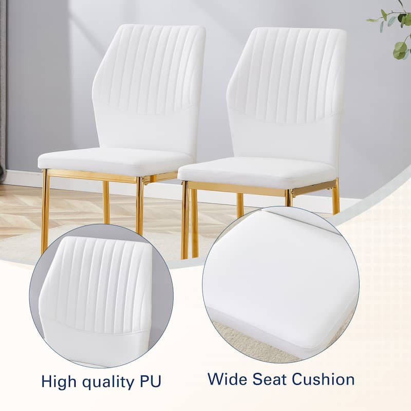 Roomfitters PU Dining Chairs with Gold Metal Legs, Vertical Stripe Back, High Resilience Upholstered Set of 4