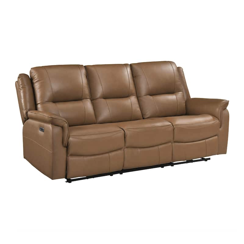 Kaelin 81.5" Top Grain Leather Rectangle Power Double Reclining Sofa - Brown