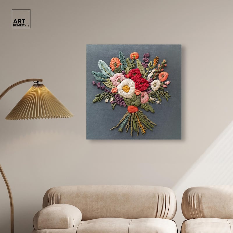Stitched Bloom Bouquet I Canvas by Art Remedy, Gallery Wrapped