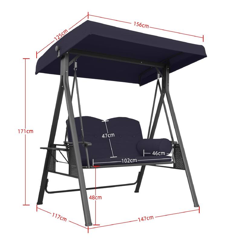 PURPLE LEAF 2-seat Outdoor Porch Swing with Adjustable Tilt Canopy and Stand