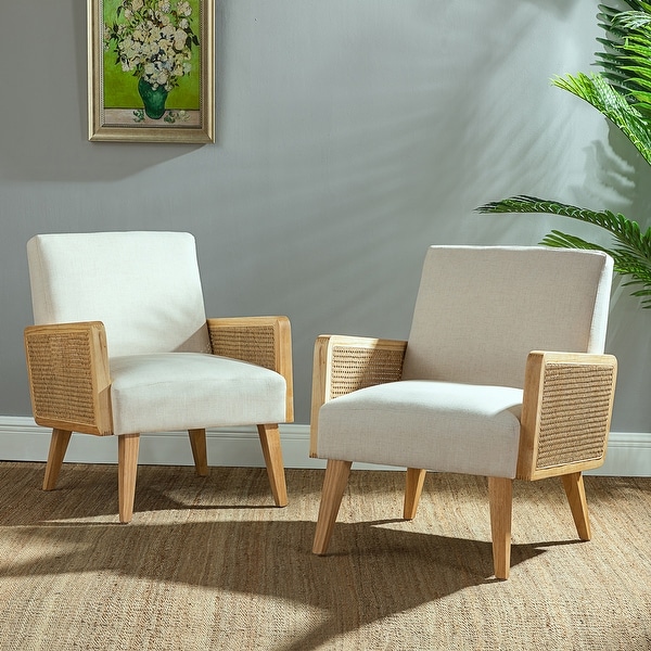 Carmina Modern Bohemian Cane upholstered Accent Armchair with