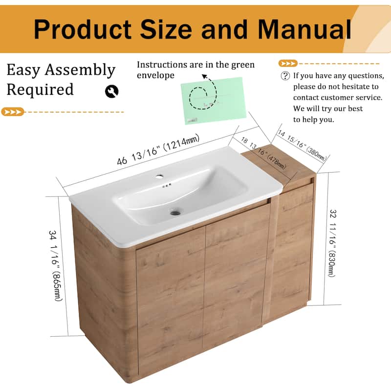 Malwee 36"/40"/48"/52"/60"/64"/84"/92" Bathroom Vanity with Sink, FreeStanding Bathroom Vanity with Door and Adjustable Shelf