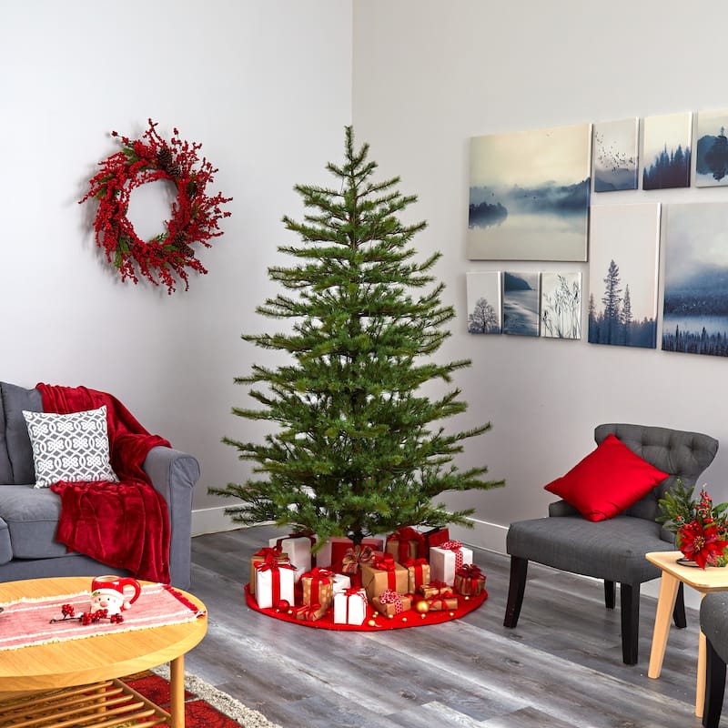 7’ Pre-Lit Vancouver Mountain Pine Artificial Christmas Tree, Clear LED Lights - 7 Foot