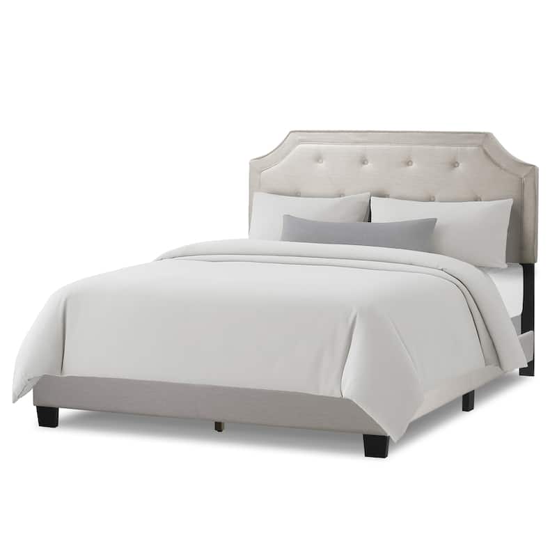 Aria Beige Fabric Queen Bed with Piping and Button Tufting