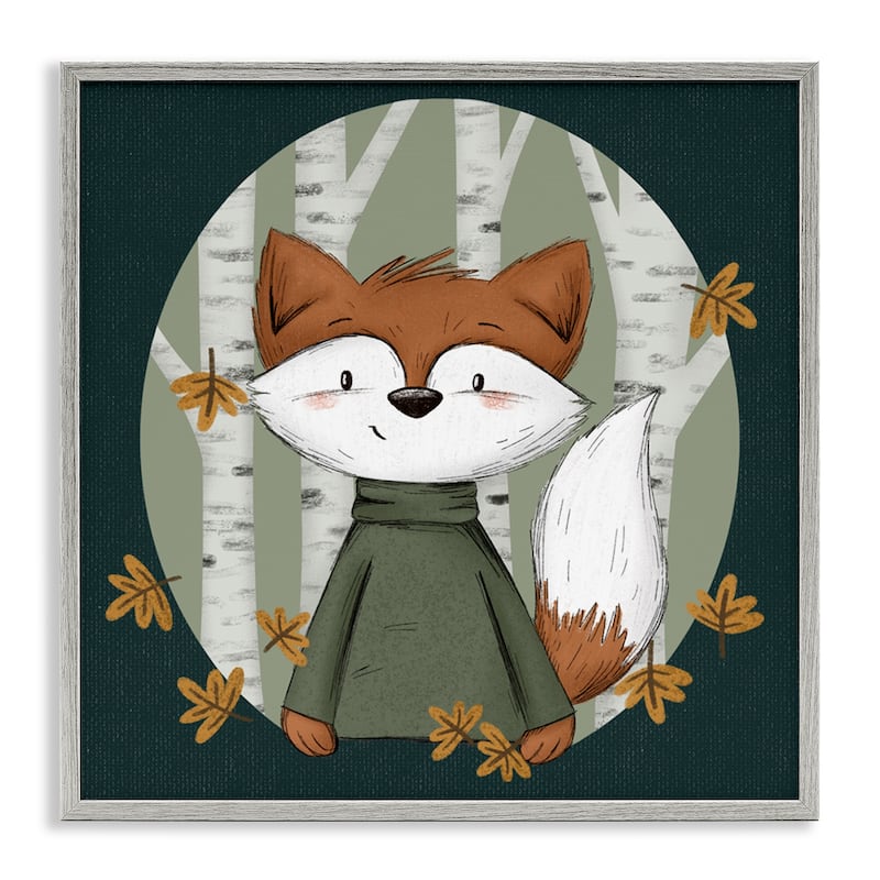 Stupell Autumnal Fox & Birch Trees Framed Giclee Art Design By Sarah Hickman - 24 x 24 - Grey