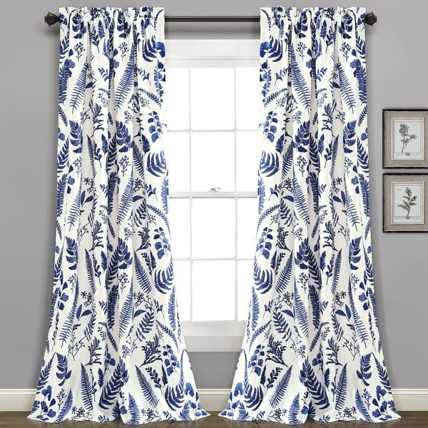slide 1 of 22, Porch & Den Mayview Room Darkening Window Curtain Panel Pair 84 Inches - White & Navy