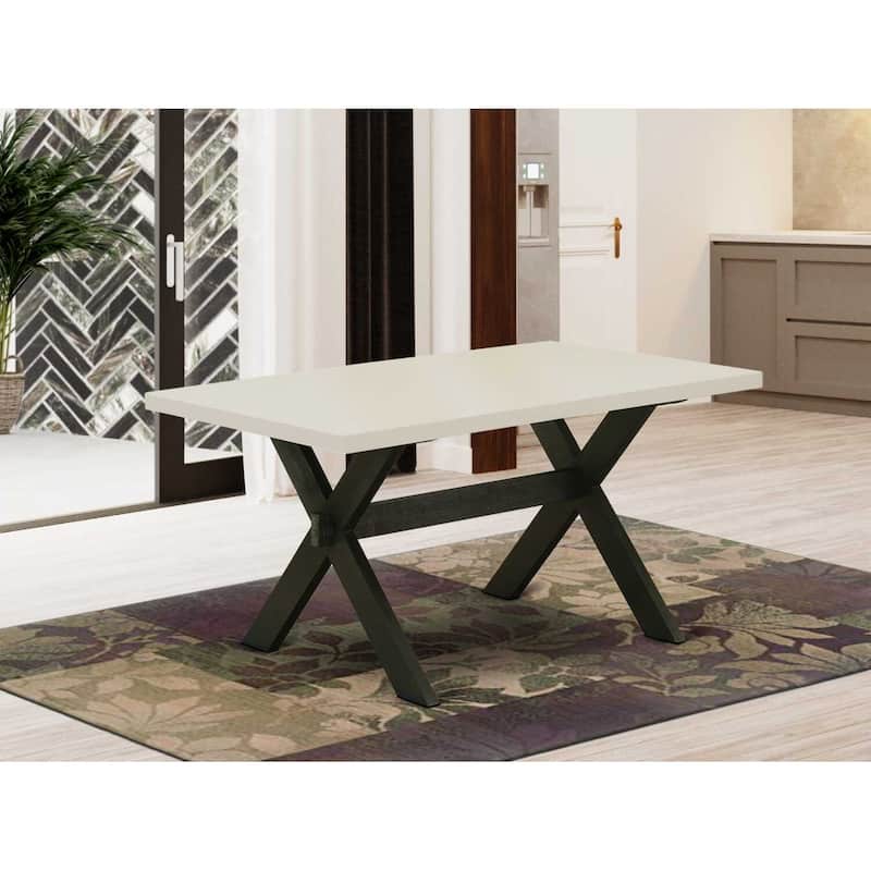 Hollywood Regency Dining Table - 36x60 Inch Linen White Top & Black Legs - 36
