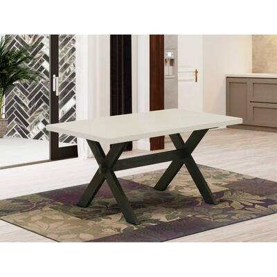 Hollywood Regency Dining Table - 36x60 Inch Linen White Top & Black Legs - 36