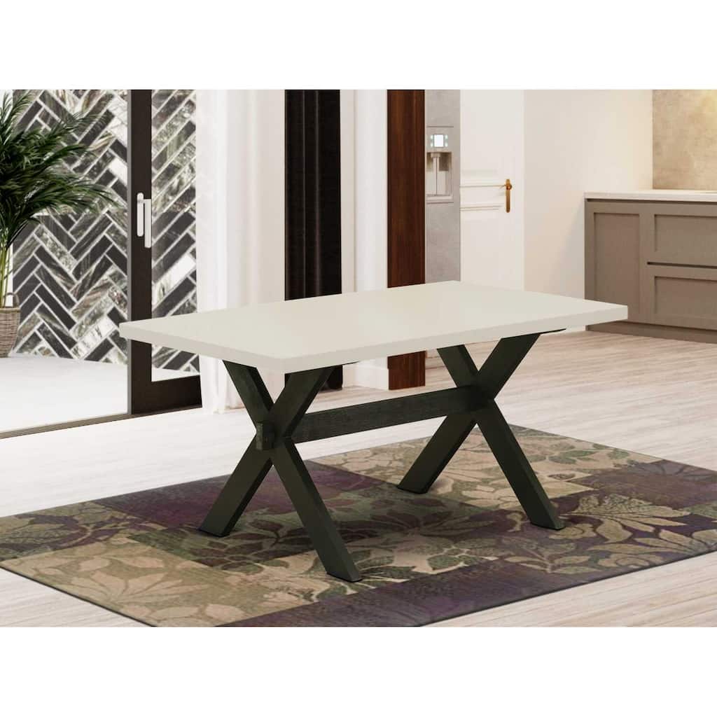 Hollywood Regency Dining Table - 36x60 Inch Linen White Top & Black Legs - 36