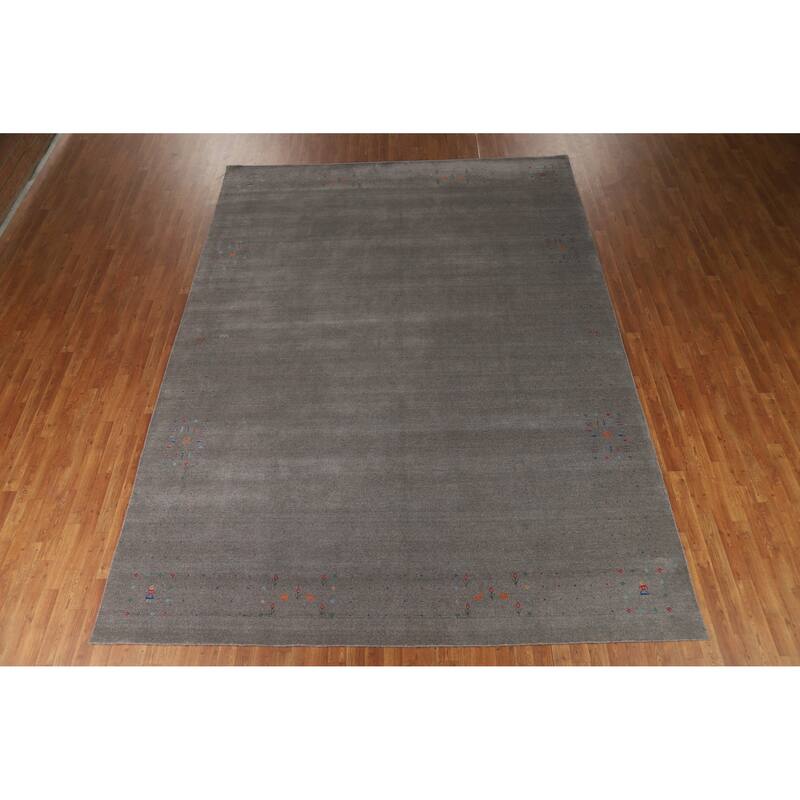 Hand Knotted Oriental 100% Wool Carpet Tribal Solid Greys & Charcoal Gabbeh Area Rug - 12' 5'' X 9' 3''