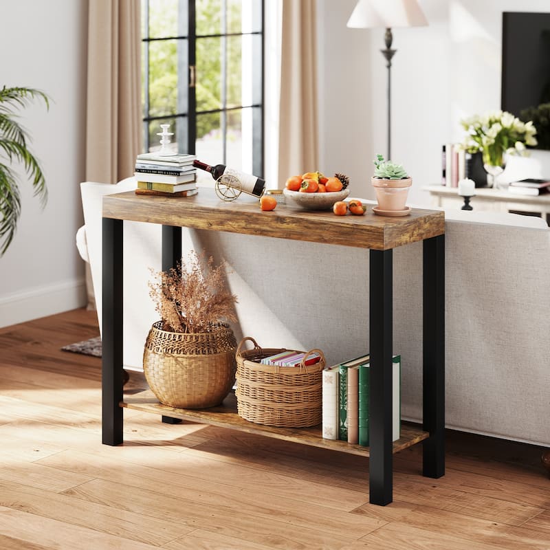 Gymax 2-Tier Home Bar Table w/ Open Shelves Sofa Side Table w/ Storage