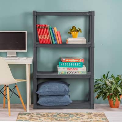 4 Shelf Heavy Duty and Easy to Assemble Plastic Storage Unit,Gray
