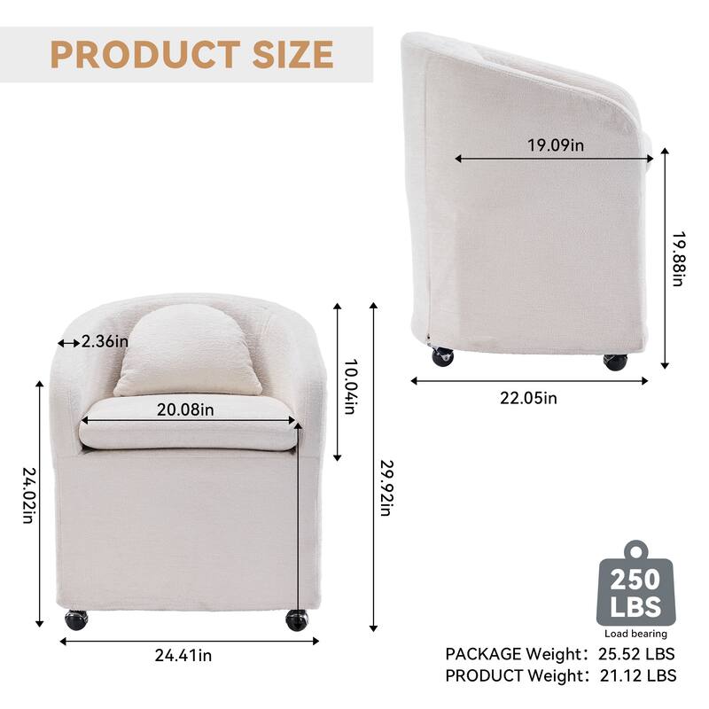 Modern 360° Rotating Fabric Kitchen Dining Chair with Back Cushion Universal Wheels for Dining Room Kitchen Living Room Bedroom