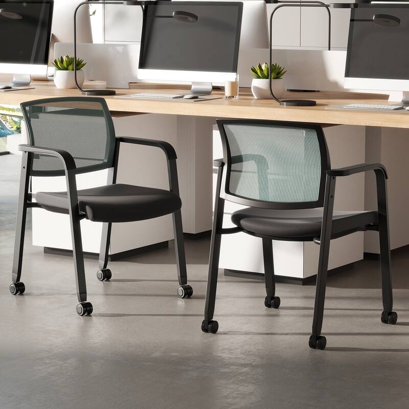 Gymax 6 PCSC Conference Chairs Stackable Office Guest Mesh Chair