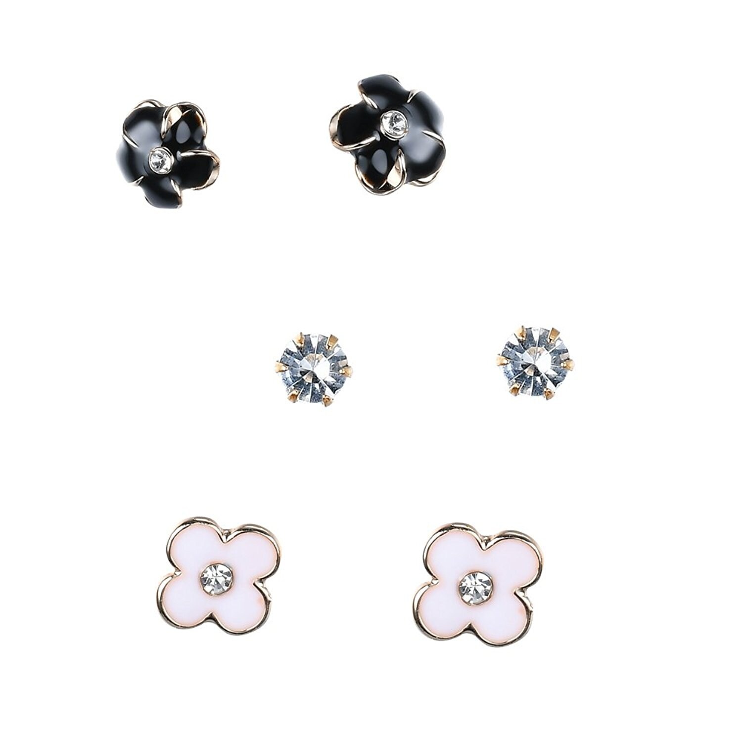 Shop Gold Tone Hand Painted Black White Sparkly Crystal Stud Earrings Set Flowers Crystal Stud By Jada Collections Overstock 20580397
