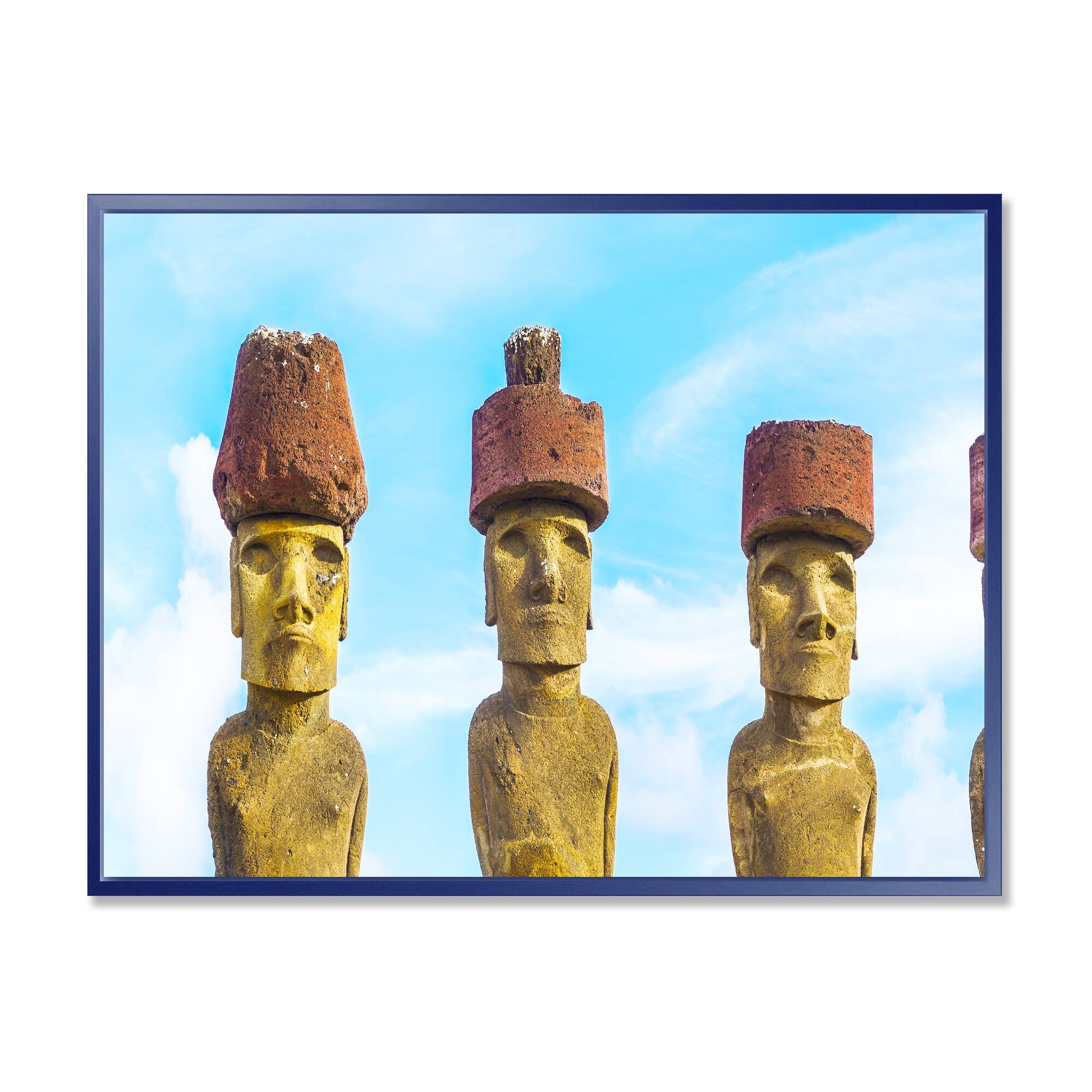 Designart "Moai with Red Topknot Hat" Portrait Photo Framed Canvas Art