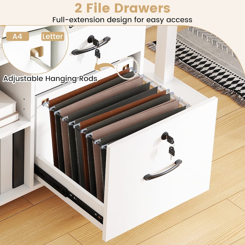 White Mobile File Cabinet with Lock 4 Drawers Adjustable Compartments and Casters