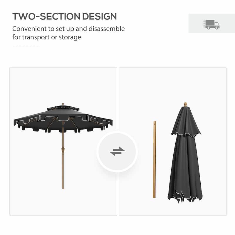 9' Umbrella with Push Button Tilt and Crank,Double Top Ruffled,8 Ribs