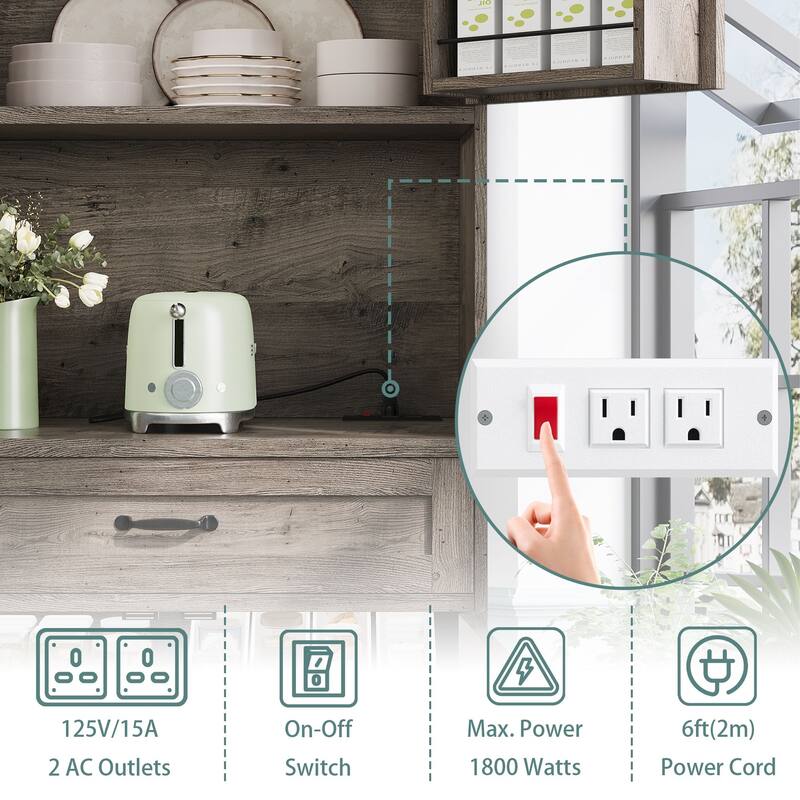 Gymojoy 70" Farmhouse Kitchen Pantry Cabinet With Operation Table & Power Outlet, Freestanding Cupboard