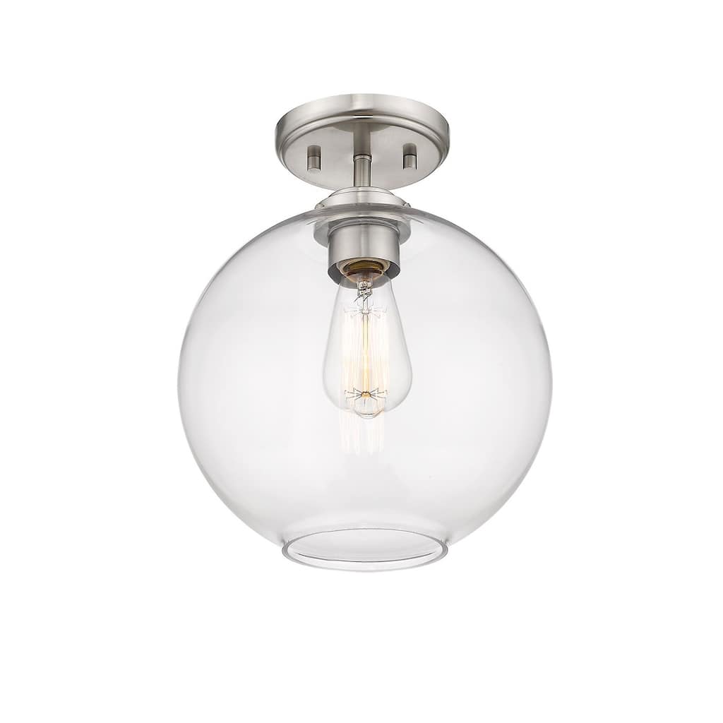 1 Light Mini Bubble Glass Semi-Flush Light in Nickel
