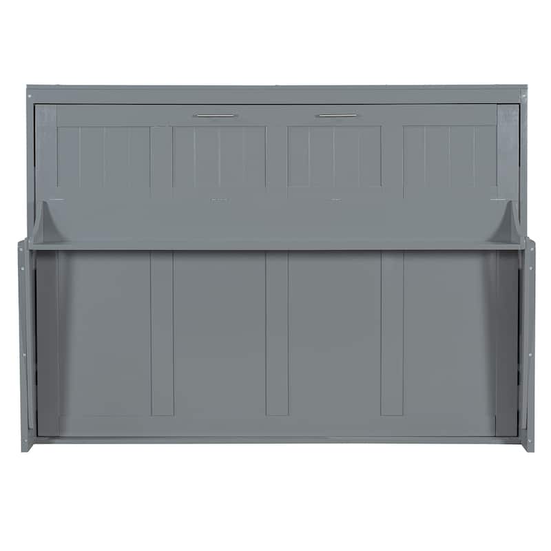 Full Size Murphy Bed with Hydraulic Lift & Built-In Desk - Space-Saving Cabinet System (600lb Capacity)