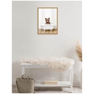 Kate and Laurel Sylvie Bear Cub in Traditional Vintage Bathtub Framed Canvas by Amy Peterson