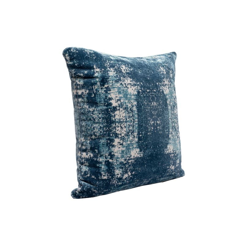 Handwoven Abstract Embroidered Square Throw Pillow - 18" - Blue and Cream