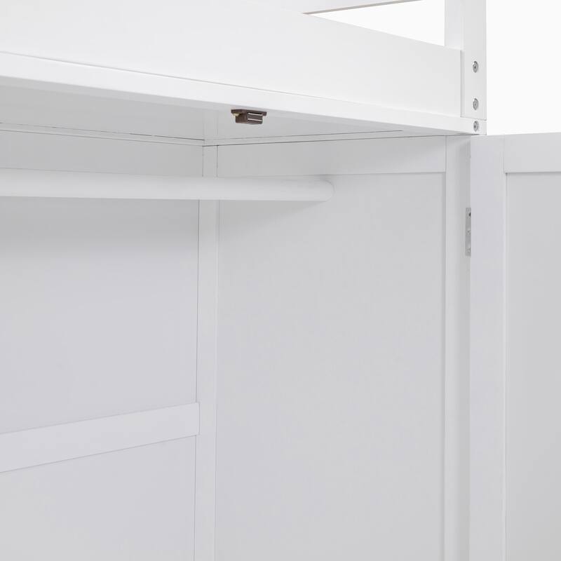 Full Size Wood Loft Bed with Drawers, Desk, Ladder and Wardrobe