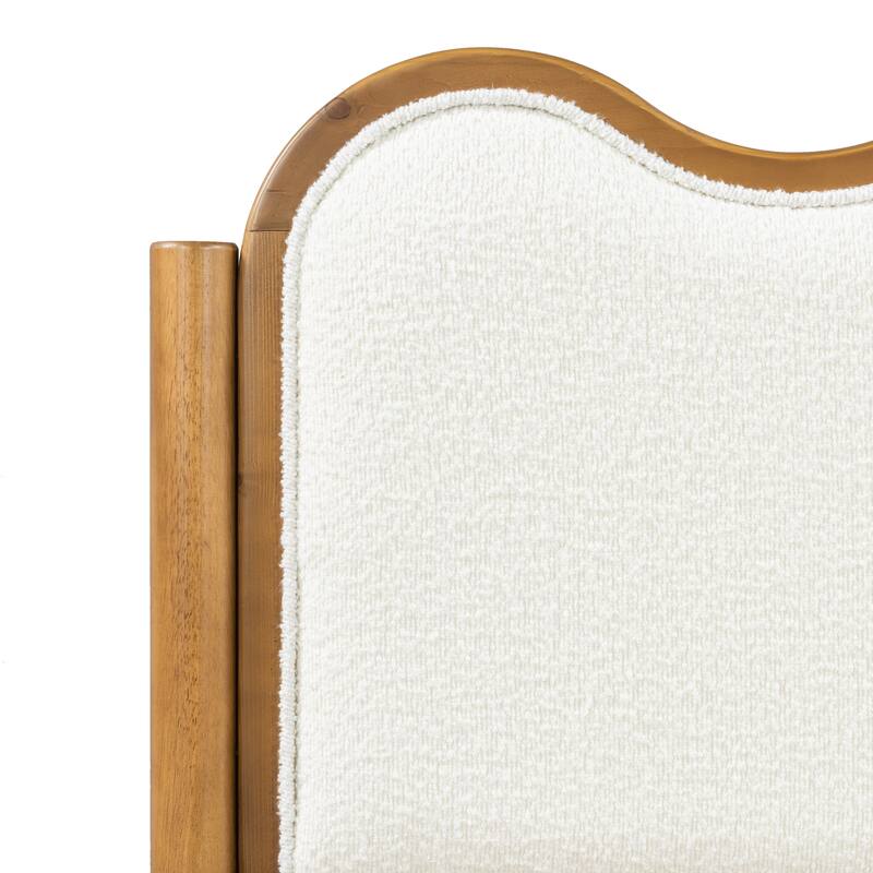 Christopher Knight Home - Modern Upholstered Boucle Bed Frame with Wooden Legs with Wavy Curved Headboard