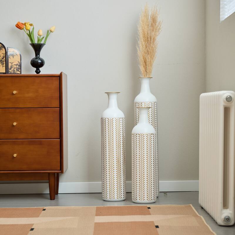 Floor Metal Vase Modern Style White Metal Vase 3-Piece Set Gorgeous Home Decoration Large Glazed Metal Vase